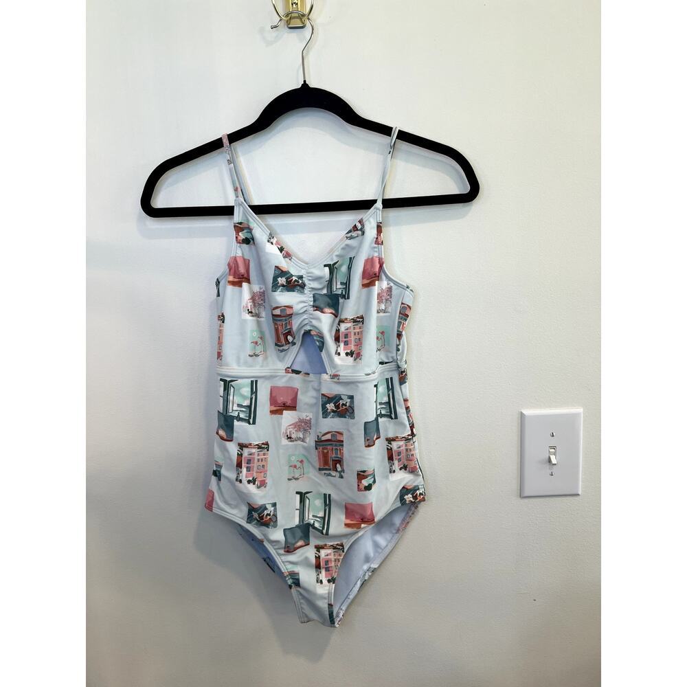 Abercrombie Kids One Piece Swimsuit Travel Print Size 13/14